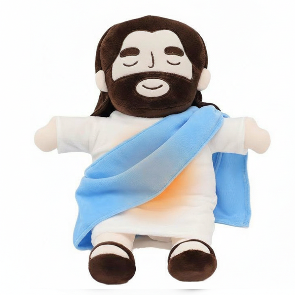 Jesus Savior Plush Doll with Sacred Heart Design, Gentle Breathing Sound & Ultra-Soft Washed Cotton Comfort Toy