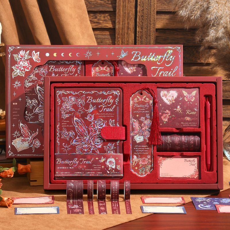 Butterfly Trail – Colorful Decorated Notebook Gift Set with Washi Tapes, Bookmarks & Stickers – Scrapbook Kit