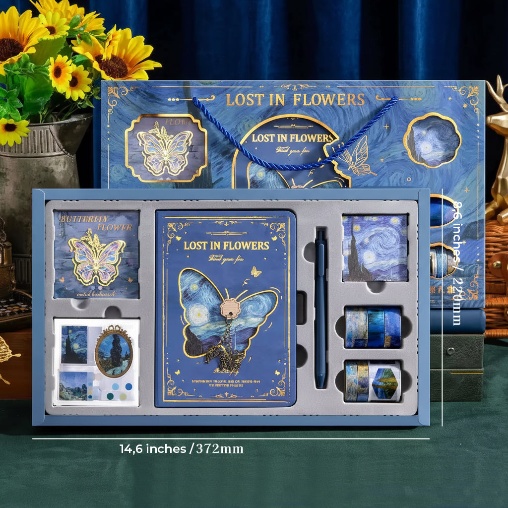 Lost in Flowers – Colorful Decorated Notebook Gift Set with Washi Tapes, Bookmarks & Stickers – Scrapbook Kit