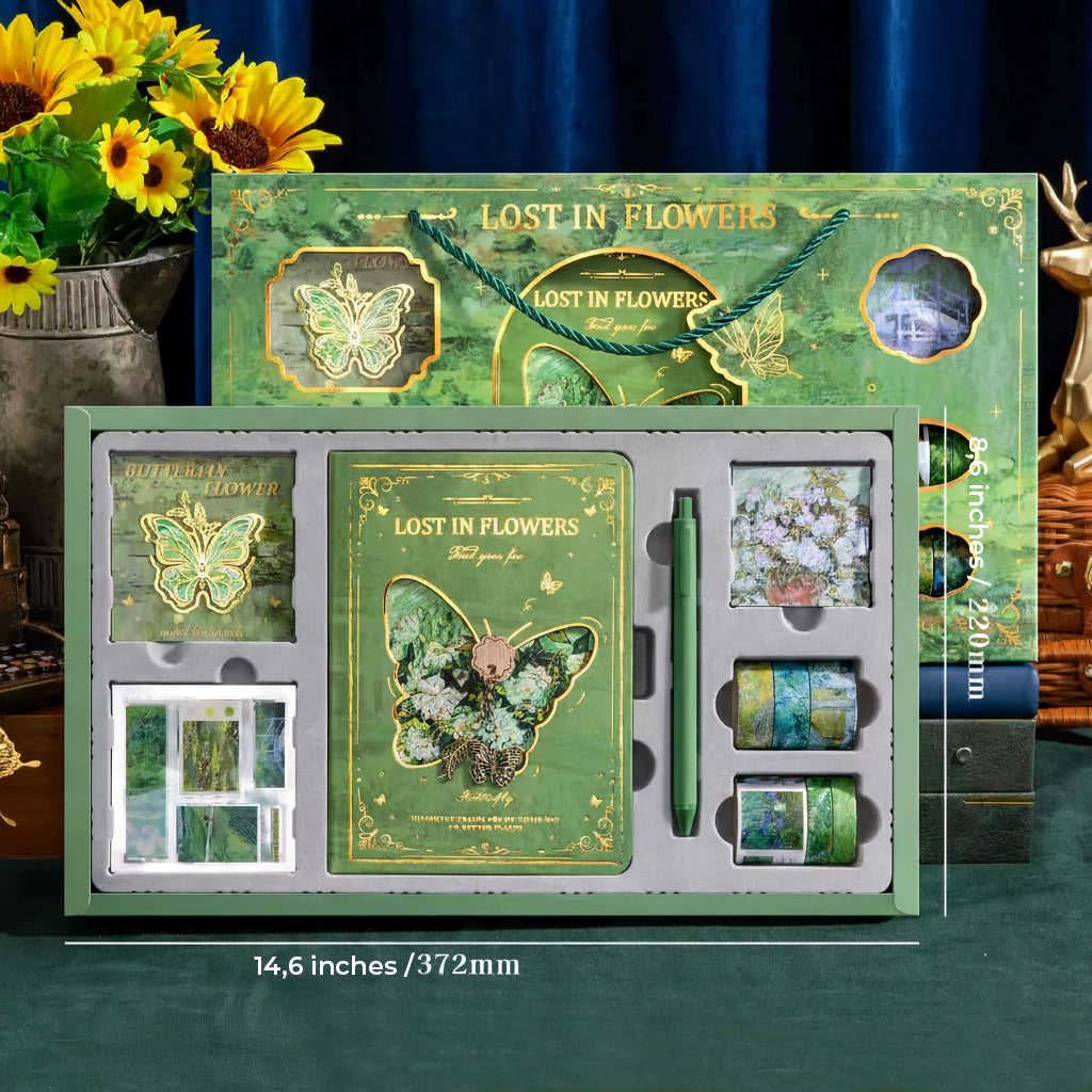 Lost in Flowers – Colorful Decorated Notebook Gift Set with Washi Tapes, Bookmarks & Stickers – Scrapbook Kit